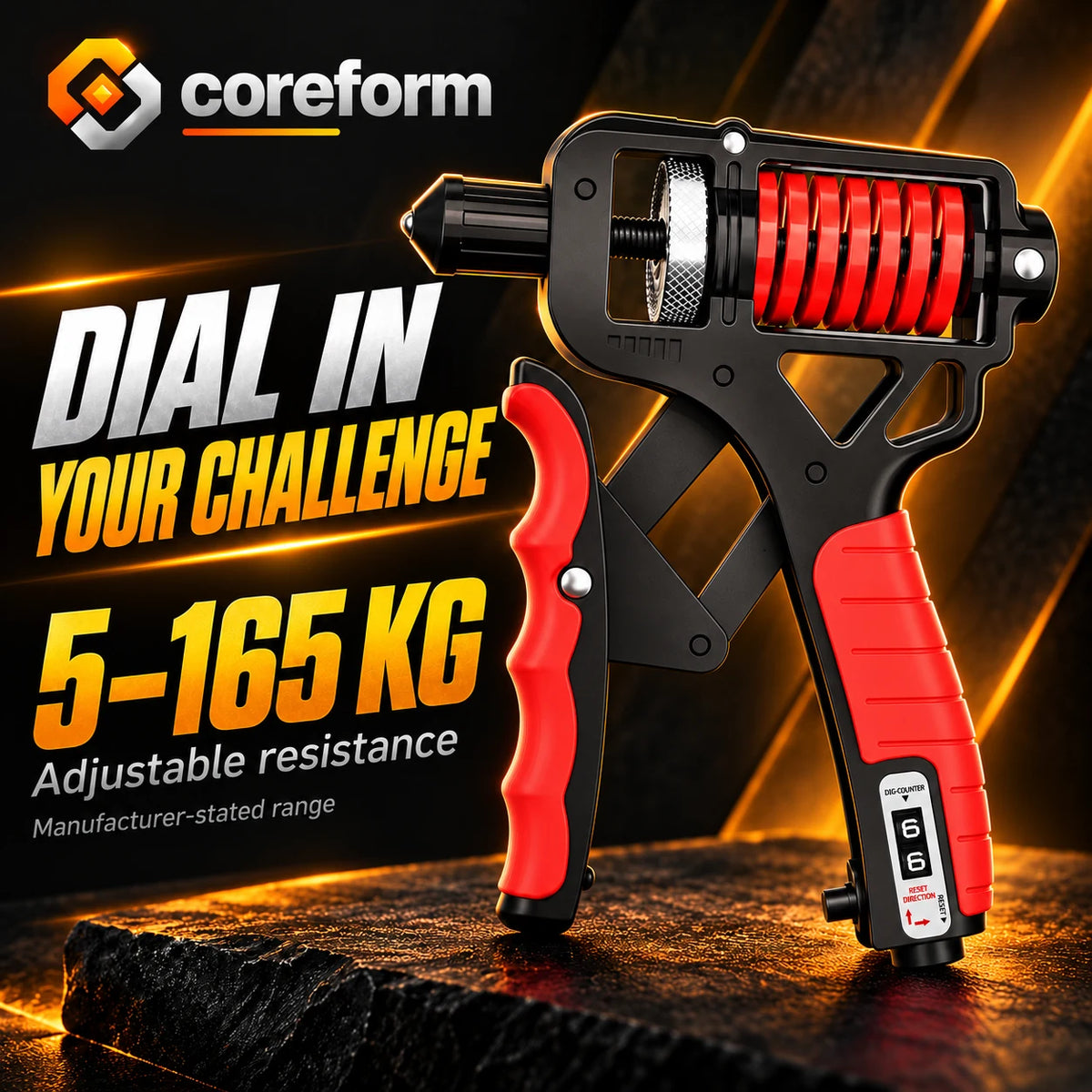 CoreForm Grip Trainer™ – Adjustable Hand Grip Strengthener with Rep Counter
