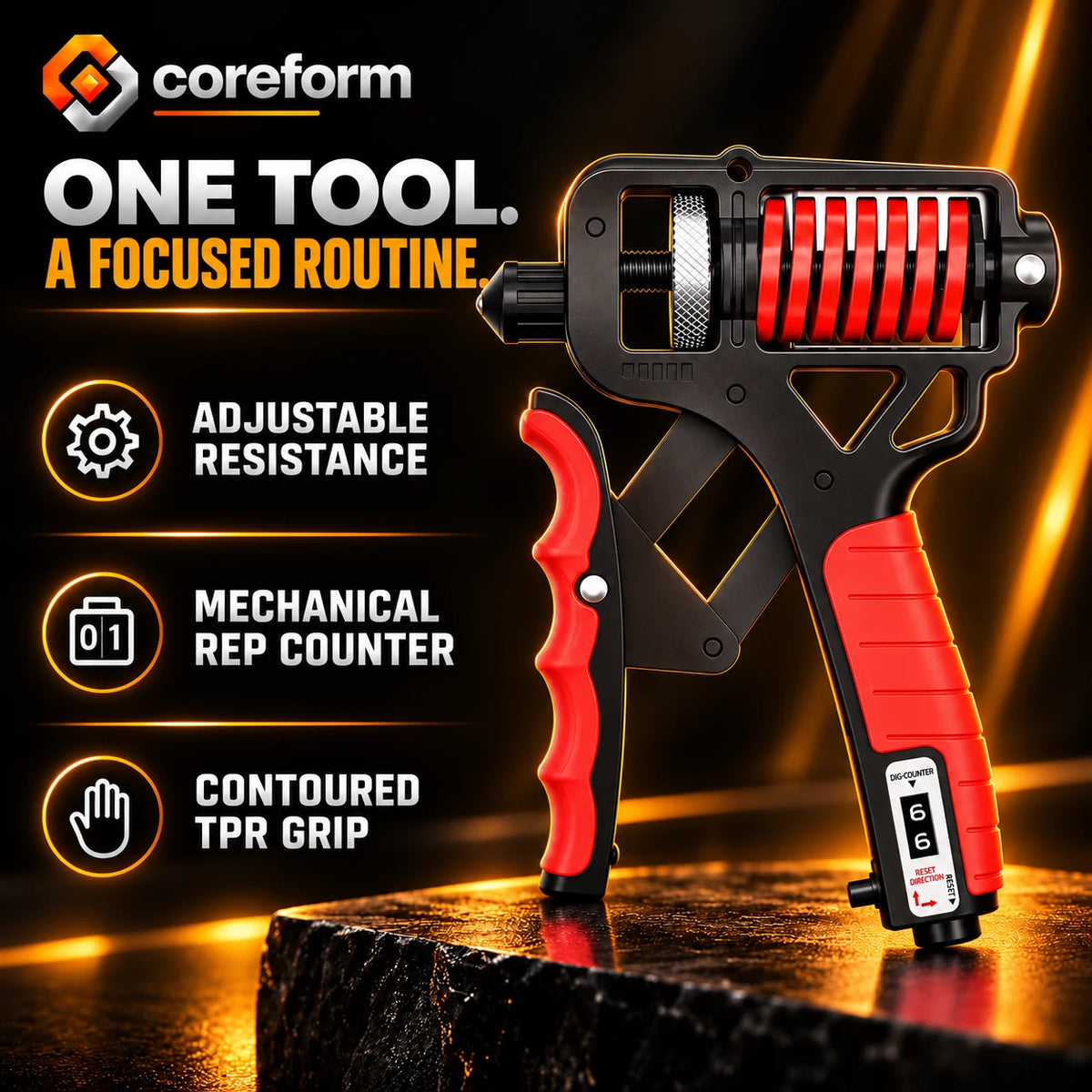CoreForm Grip Trainer™ – Adjustable Hand Grip Strengthener with Rep Counter