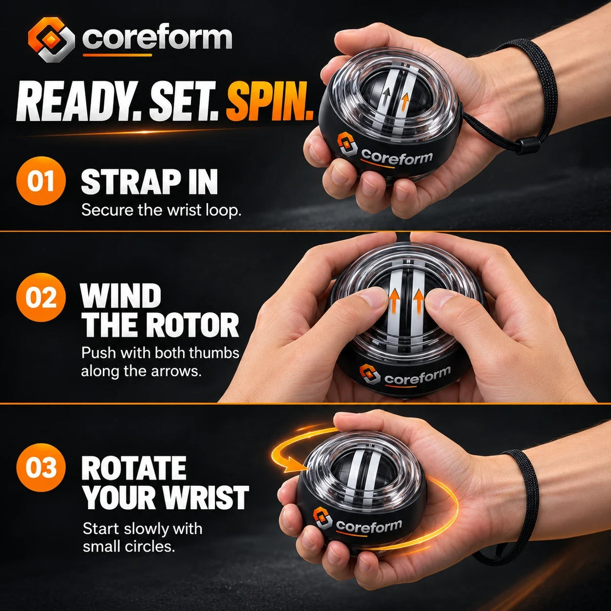 CoreForm Gyro Ball – Auto-Start Wrist & Forearm Strengthener