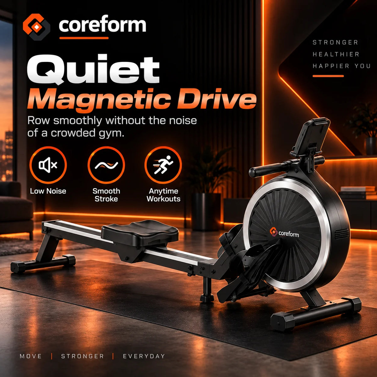 CoreForm RowPro 16™ – Quiet Magnetic Rowing Machine for Home Gym
