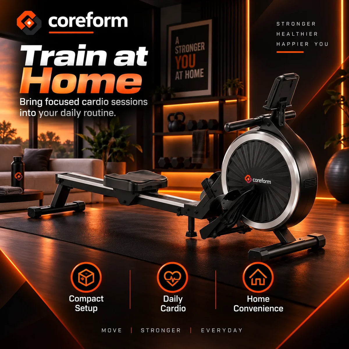 CoreForm RowPro 16™ – Quiet Magnetic Rowing Machine for Home Gym