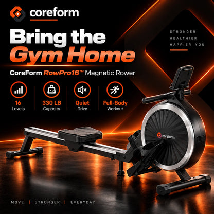 CoreForm RowPro 16™ – Quiet Magnetic Rowing Machine for Home Gym