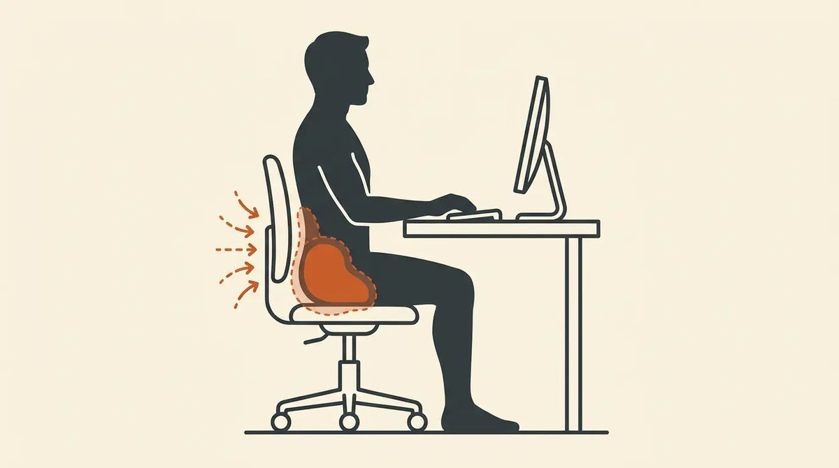 Illustration: seated posture switching the glute muscles off while load shifts to the lower back